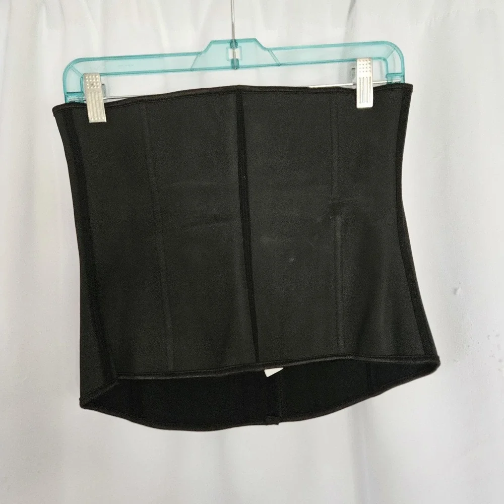 Waist Trainer Corset‎ Latex Size Large Black Mild Boning Adjustable Hook & Eye